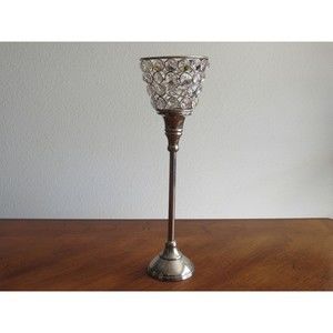 12" Tall Silver Color Rhinestone Votive Candle Holder Table Center Piec Lopsided